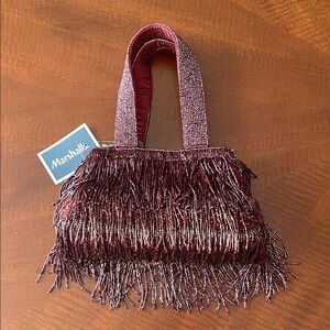Chic Burgundy Beaded Fringe Mini Bag Made in India Marshalls